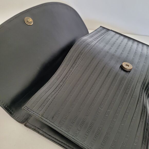 Mario Valentino Bag Clutch Handbag Vintage Pouch Italian Black Logo Leather 12x8 - Picture 10 of 10